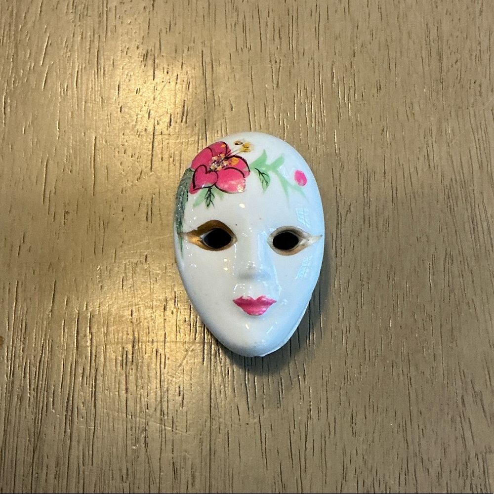 Decorative White Mask with Pink Floral Design jewelry container